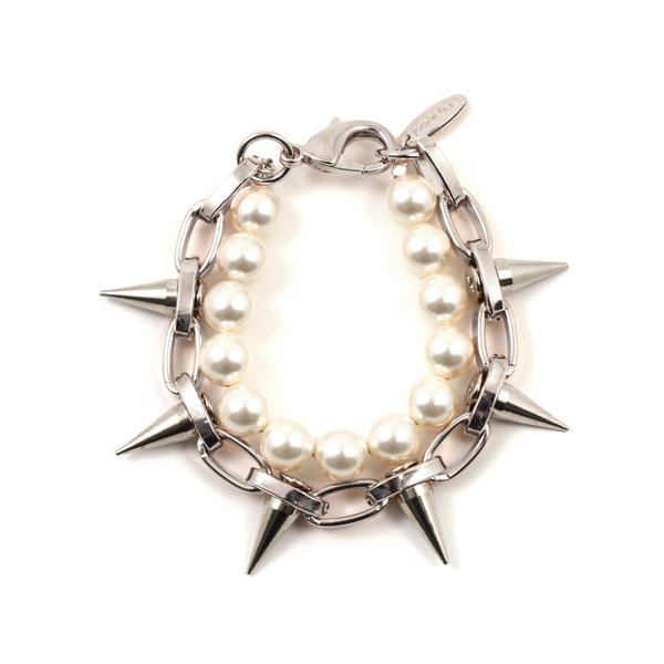 Joomi Lim Single Row Spike Bracelet with Pearls - Rhodium/Rhodium/Cream Joomi Lim Single Row Spike Bracelet with Pearls - Rhodium/Rhodium/Cream