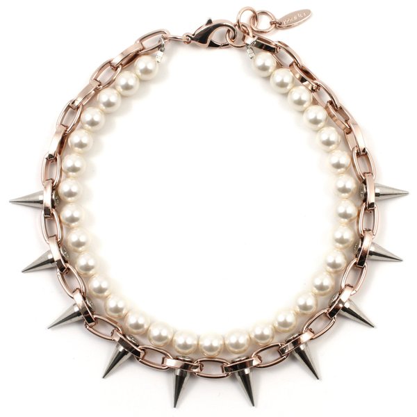 Joomi Lim Single Row Spike Choker with Pearls - Rose Gold/Rhodium/Cream Joomi Lim Single Row Spike Choker with Pearls - Rose Gold/Rhodium/Cream