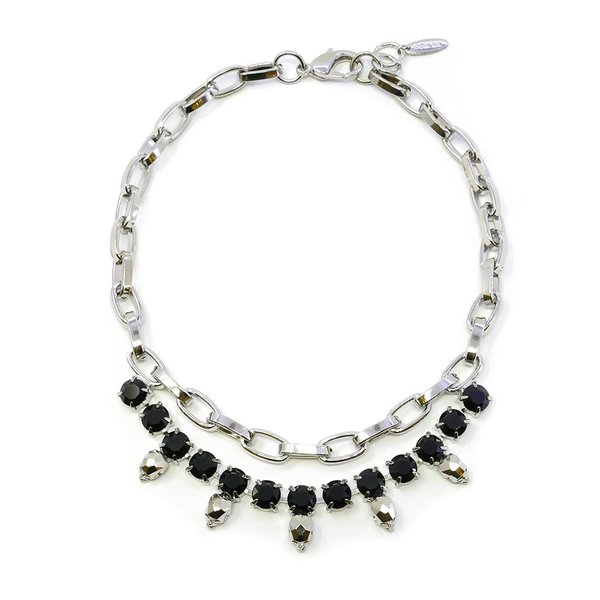 Joomi Lim Chain Necklace with Crystals & Skulls - Rhodium/Black Joomi Lim Chain Necklace with Crystals & Skulls - Rhodium/Black