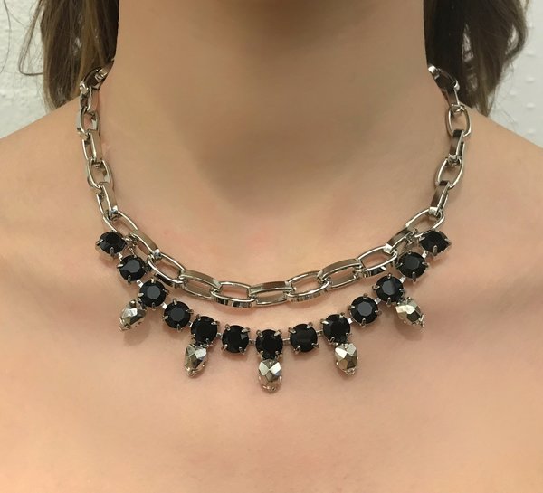 Joomi Lim Chain Necklace with Crystals & Skulls - Rhodium/Black Joomi Lim Chain Necklace with Crystals & Skulls - Rhodium/Black