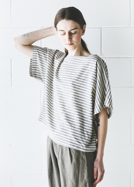Black Crane - Linen Square Top in Thin Stripe Black Crane - Linen Square Top in Thin Stripe