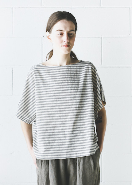 Black Crane - Linen Square Top in Thin Stripe Black Crane - Linen Square Top in Thin Stripe