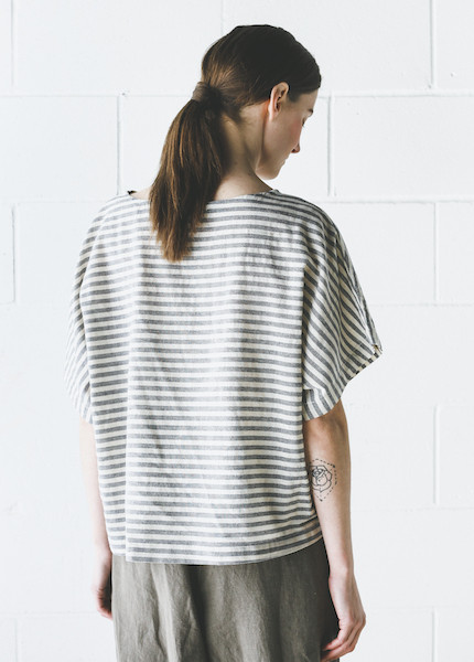 Black Crane - Linen Square Top in Thin Stripe Black Crane - Linen Square Top in Thin Stripe