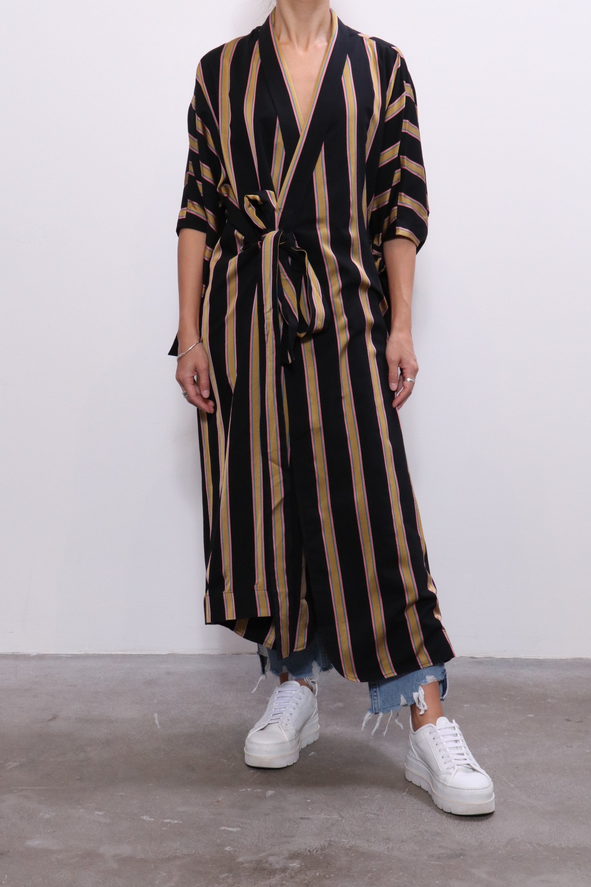 Henrik Vibskov Whirl Coat Black Multi Stripes Garmentory