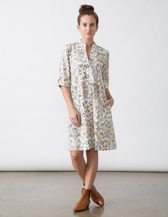 SBJ Austin Ellen Dress in Yellow/Grey Print SBJ Austin Ellen Dress in Yellow/Grey Print