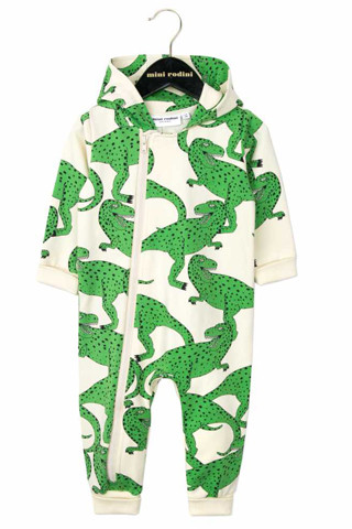 Green T Rex-Print Zip Up Hooded Onesie Green T Rex-Print Zip Up Hooded Onesie