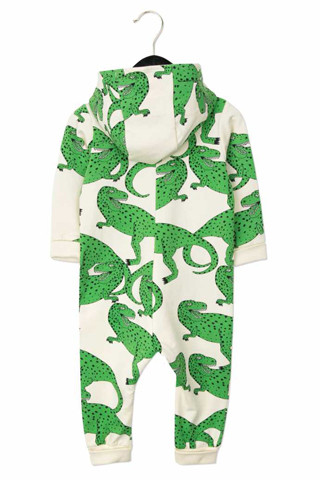 Green T Rex-Print Zip Up Hooded Onesie Green T Rex-Print Zip Up Hooded Onesie