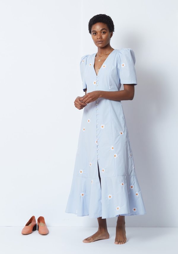 Mr. Larkin Penny Dress - Blue Flower Embroidery | Garmentory