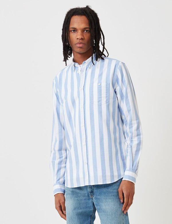 Norse Projects Anton Wide Stripe Oxford Shirt - Pale Blue Norse Projects Anton Wide Stripe Oxford Shirt - Pale Blue