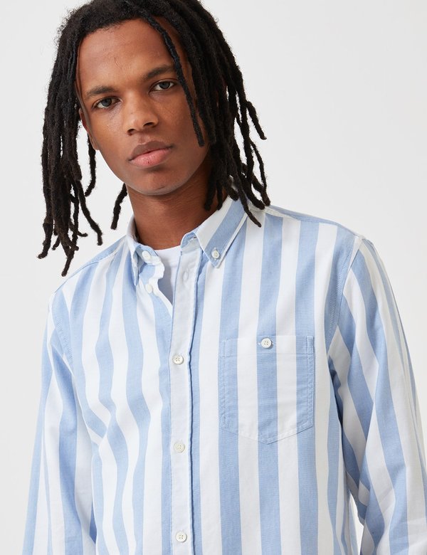 Norse Projects Anton Wide Stripe Oxford Shirt - Pale Blue Norse Projects Anton Wide Stripe Oxford Shirt - Pale Blue