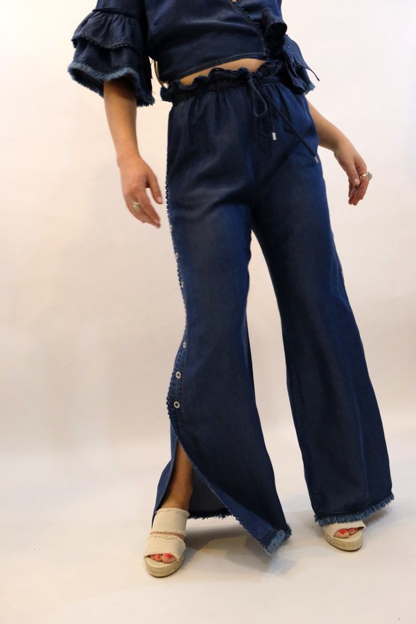 JONATHAN SIMKHAI Washed Denim Side Snap Pant - Indigo JONATHAN SIMKHAI Washed Denim Side Snap Pant - Indigo