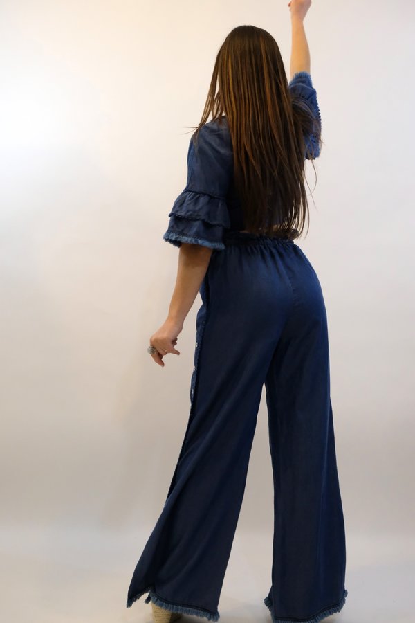 JONATHAN SIMKHAI Washed Denim Side Snap Pant - Indigo JONATHAN SIMKHAI Washed Denim Side Snap Pant - Indigo