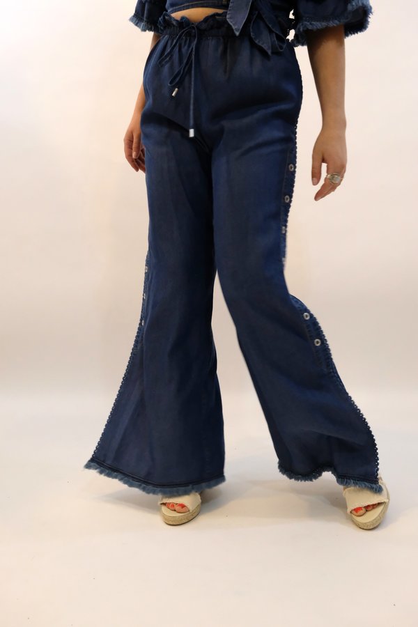 JONATHAN SIMKHAI Washed Denim Side Snap Pant - Indigo JONATHAN SIMKHAI Washed Denim Side Snap Pant - Indigo