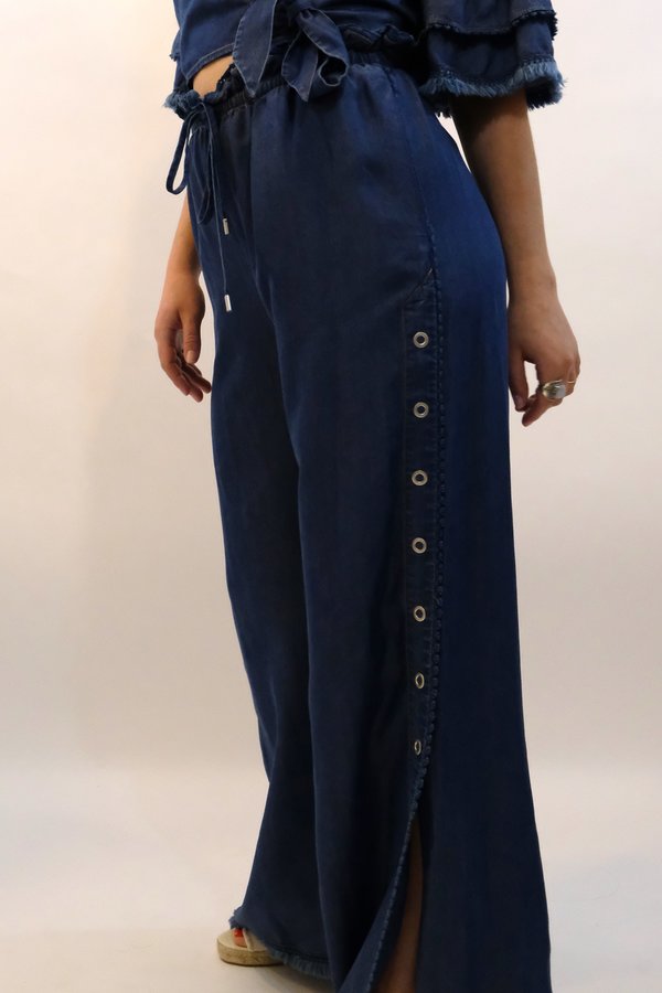 JONATHAN SIMKHAI Washed Denim Side Snap Pant - Indigo JONATHAN SIMKHAI Washed Denim Side Snap Pant - Indigo