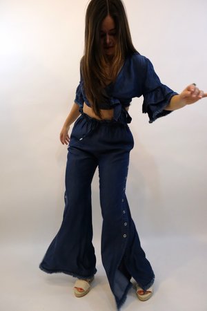 JONATHAN SIMKHAI Washed Denim Side Snap Pant - Indigo JONATHAN SIMKHAI Washed Denim Side Snap Pant - Indigo