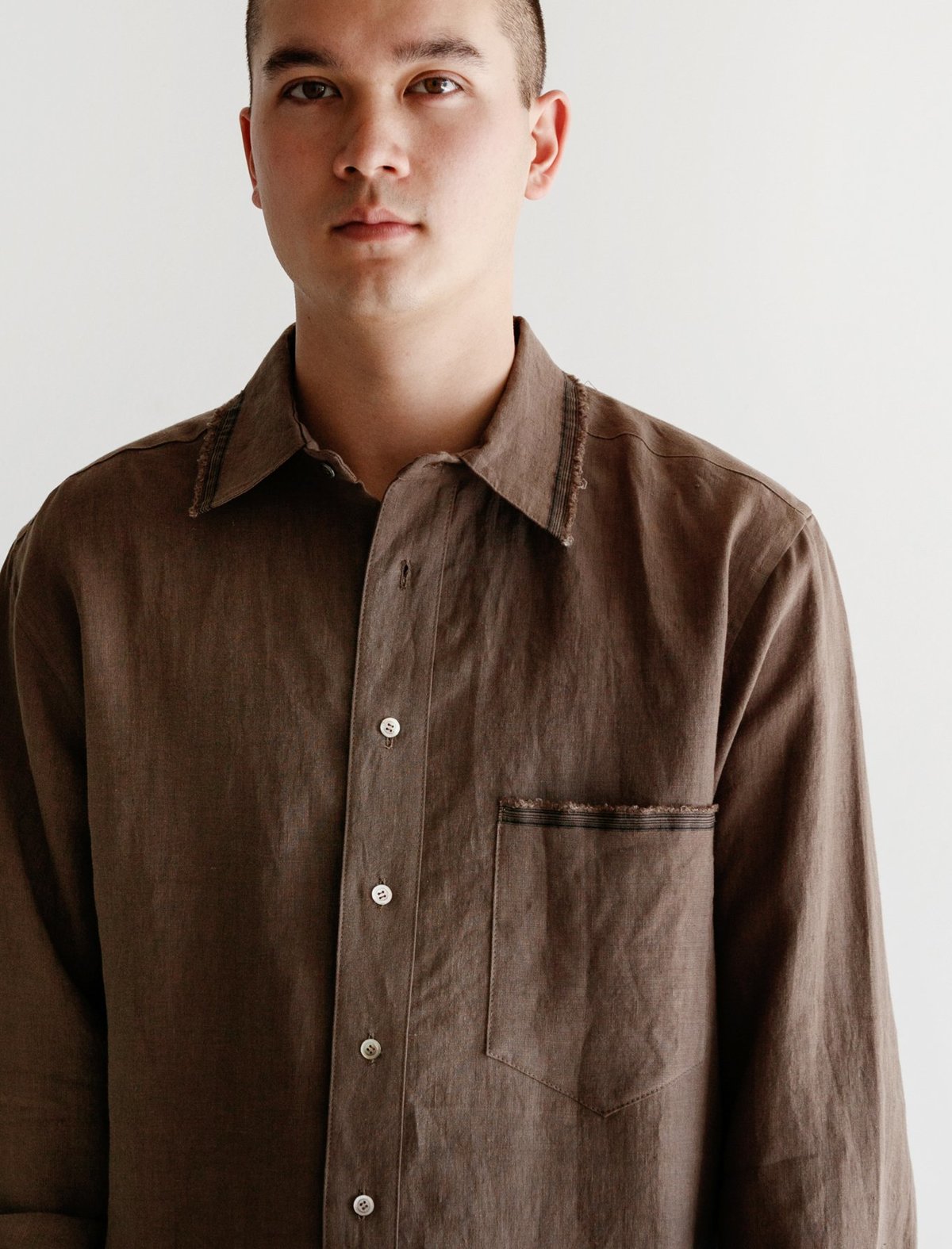 Frank Leder Linen Edge Shirt - Brown | Garmentory
