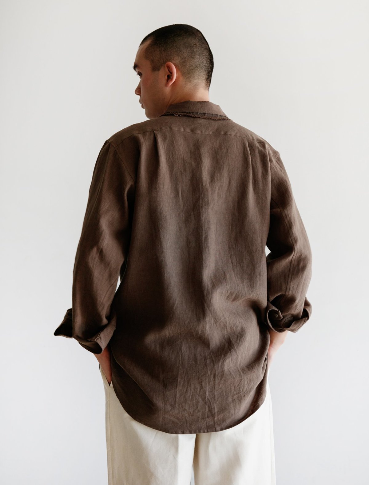 Frank Leder Linen Edge Shirt - Brown | Garmentory Frank Leder Linen Edge Shirt - Brown | Garmentory