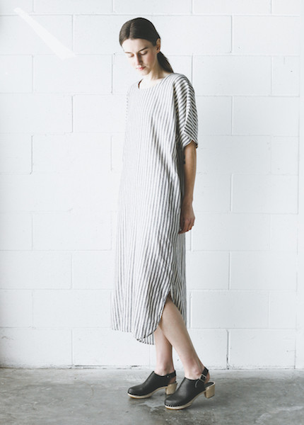 Black Crane - Linen Long Dress in Thin Stripe Black Crane - Linen Long Dress in Thin Stripe