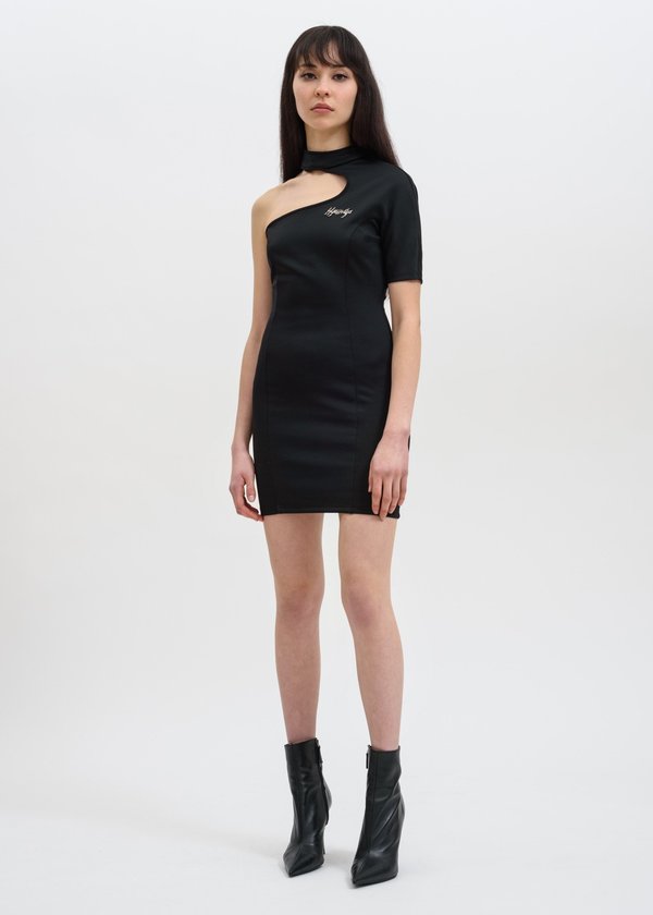 Hyein Seo Asymmetric Dress with Metal Logo - Black | Garmentory