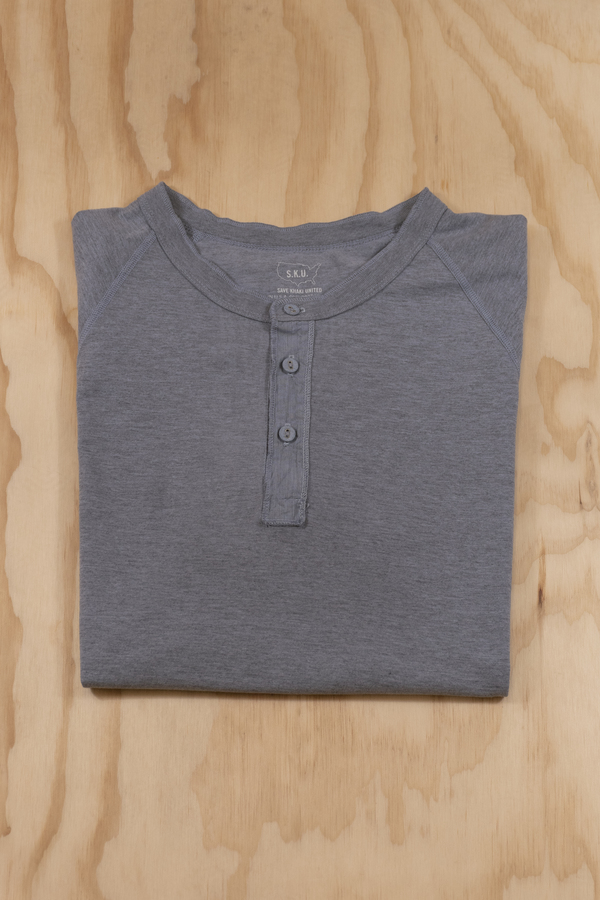 SAVE KHAKI SHORT SLEEVE HEATHER JERSEY HENLEY - STORM SAVE KHAKI SHORT SLEEVE HEATHER JERSEY HENLEY - STORM