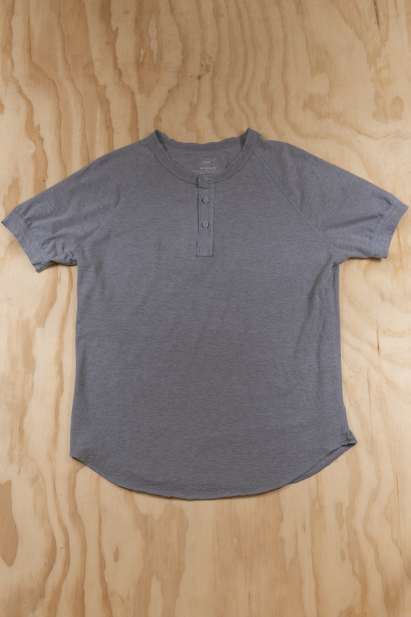 SAVE KHAKI SHORT SLEEVE HEATHER JERSEY HENLEY - STORM SAVE KHAKI SHORT SLEEVE HEATHER JERSEY HENLEY - STORM