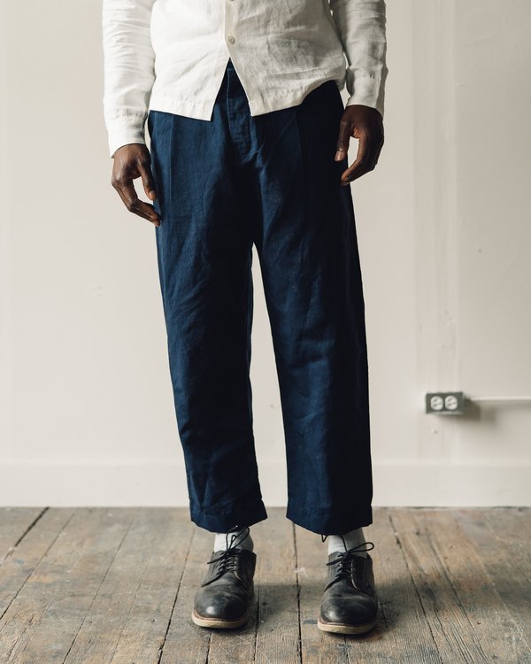 Evan Kinori Single Pleat Pant - Navy | Garmentory