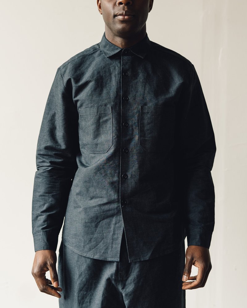 Evan Kinori Two Pocket Shirt - Navy/Grey | Garmentory