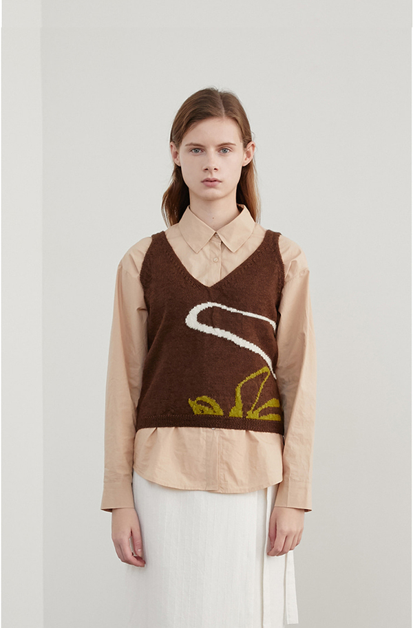AMONG SEOUL A Drawing Knit Vest - Brown AMONG SEOUL A Drawing Knit Vest - Brown