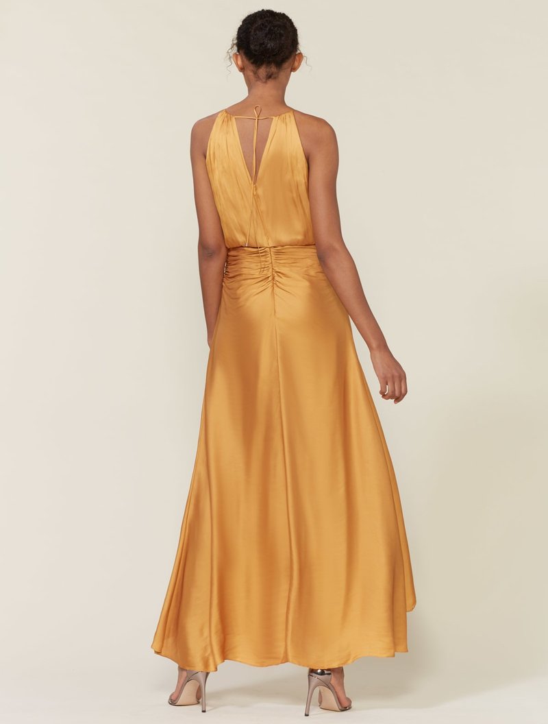 Halston Heritage Ruched Memory Satin Gown - Honey | Garmentory