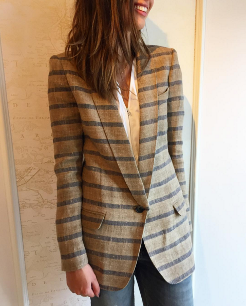 Smythe Long Shawl striped linen blazer Smythe Long Shawl striped linen blazer
