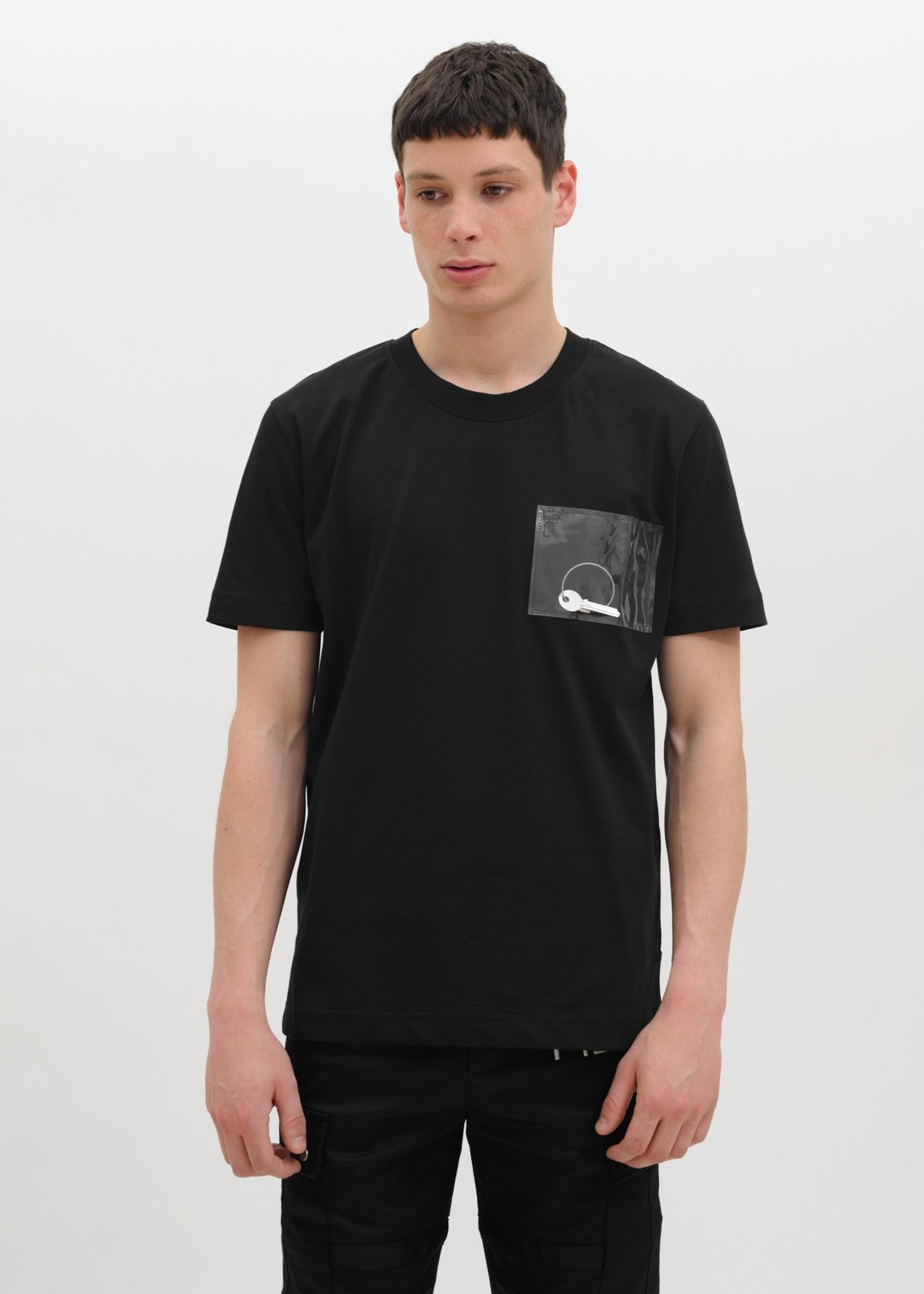 Heliot Emil T-Shirt with PVC Pocket - Black | Garmentory