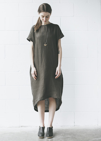 Black Crane Pleated Cocoon Dress in Charcoal Black Crane Pleated Cocoon Dress in Charcoal