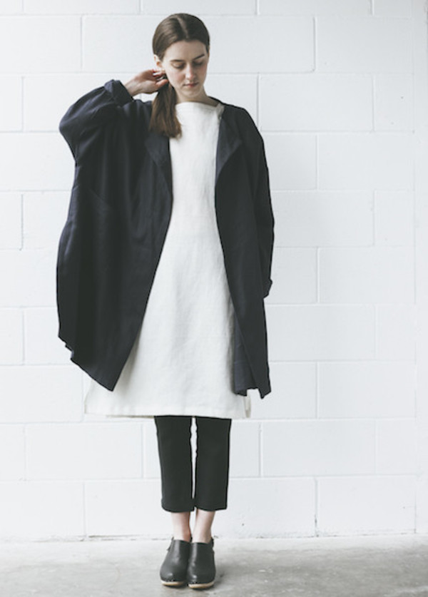 collarless navy coat