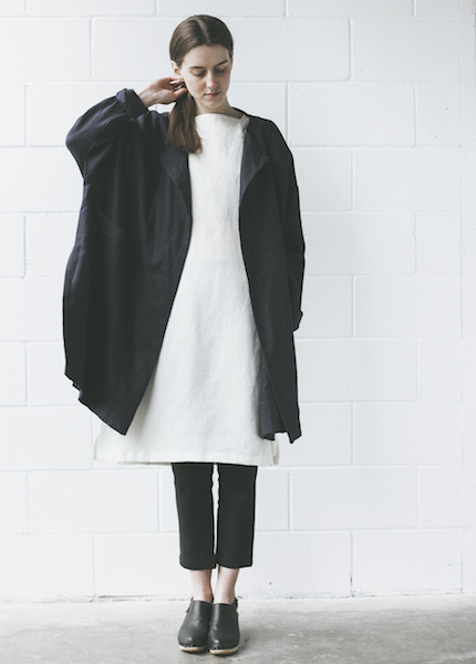Sunja Link Collarless Coat in Navy Sunja Link Collarless Coat in Navy