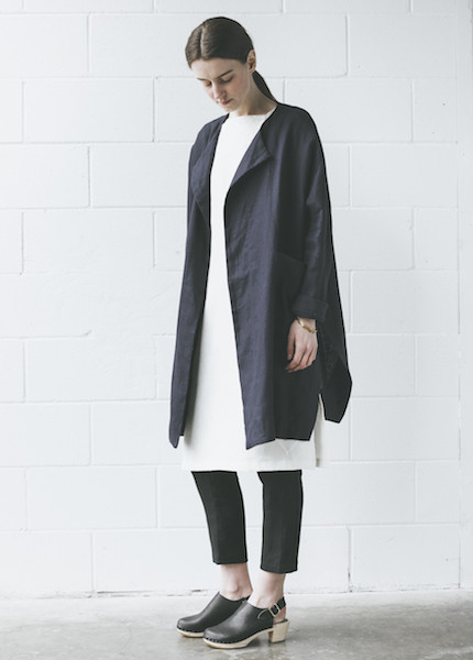 Sunja Link Collarless Coat in Navy Sunja Link Collarless Coat in Navy
