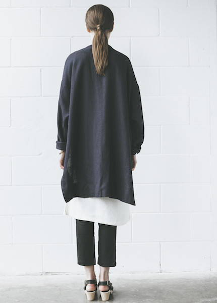 Sunja Link Collarless Coat in Navy Sunja Link Collarless Coat in Navy