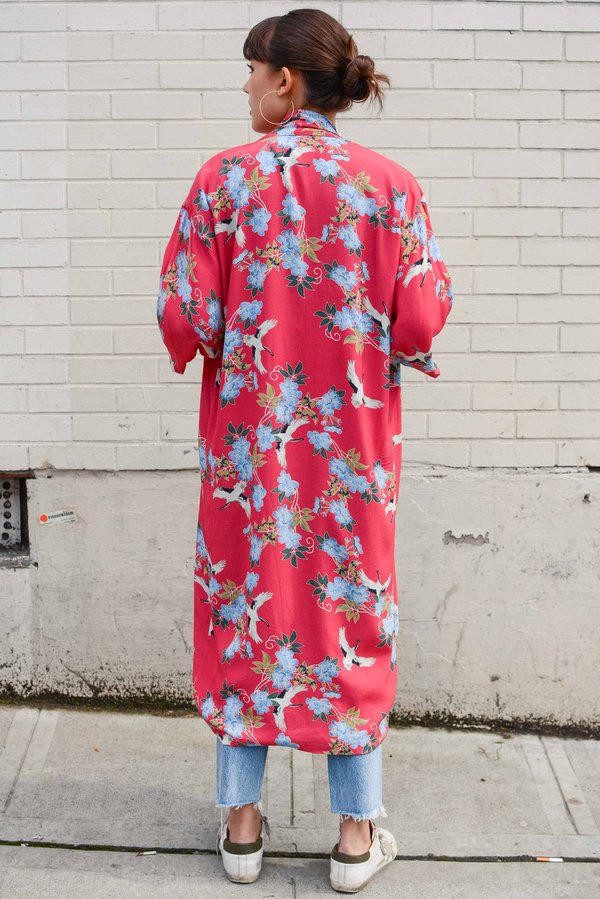 Sway and Cake Long Kumi Kimono - Red Crane Sway and Cake Long Kumi Kimono - Red Crane