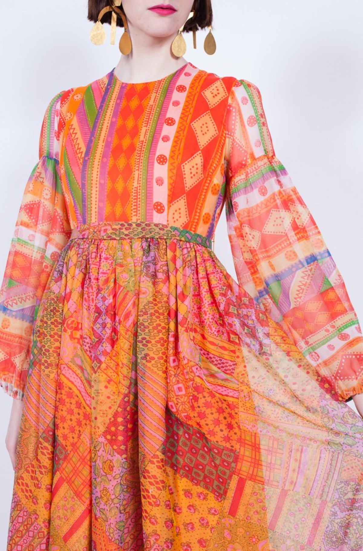 open lace back dress 1970s Vintage Orange Velour Maxi Dress