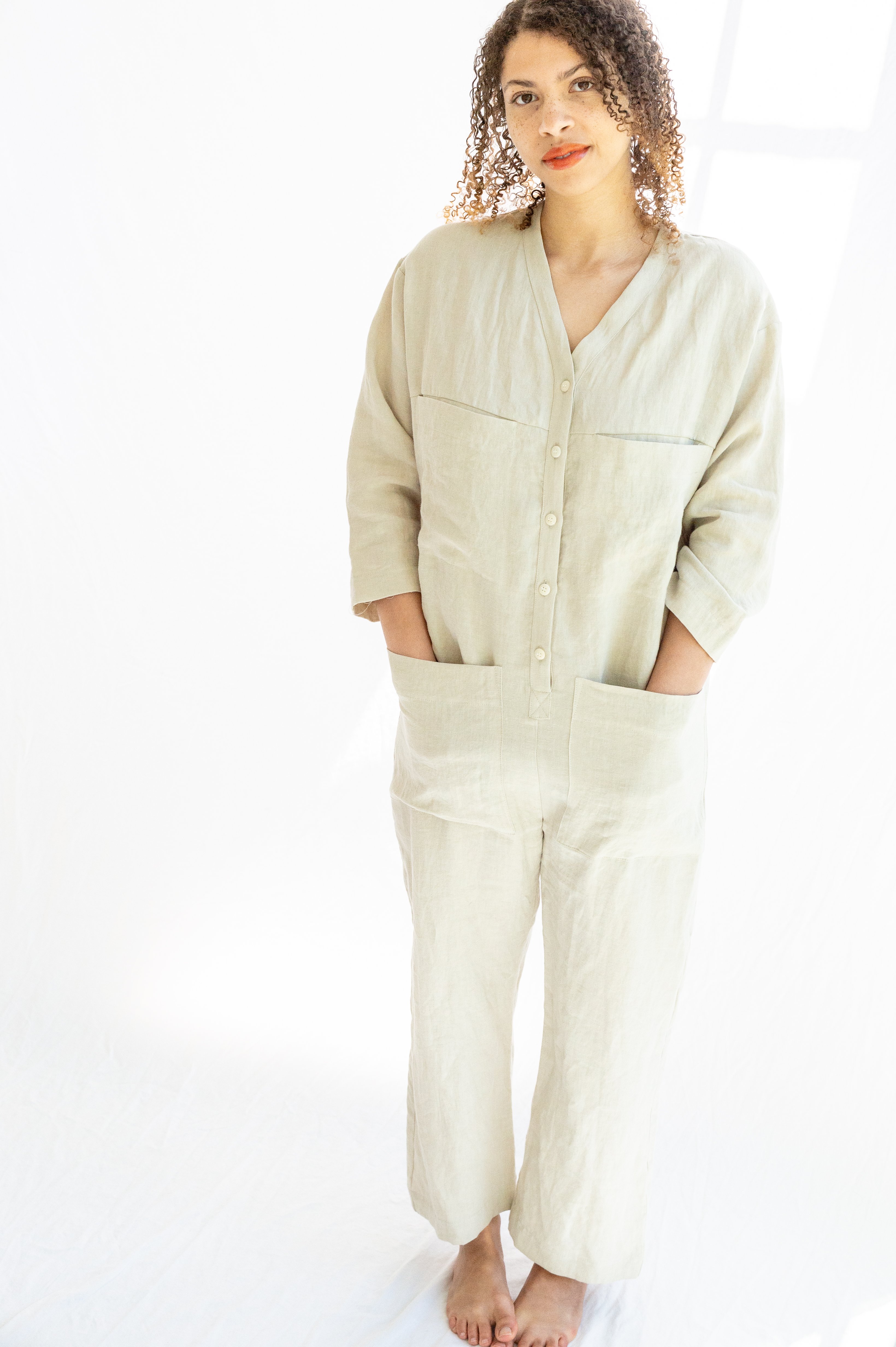 Ilana Kohn Linen Tuck Coverall - Oat 