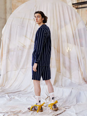 Henrik Vibskov Participant Shorts - Navy/Light Blue Stripe Henrik Vibskov Participant Shorts - Navy/Light Blue Stripe
