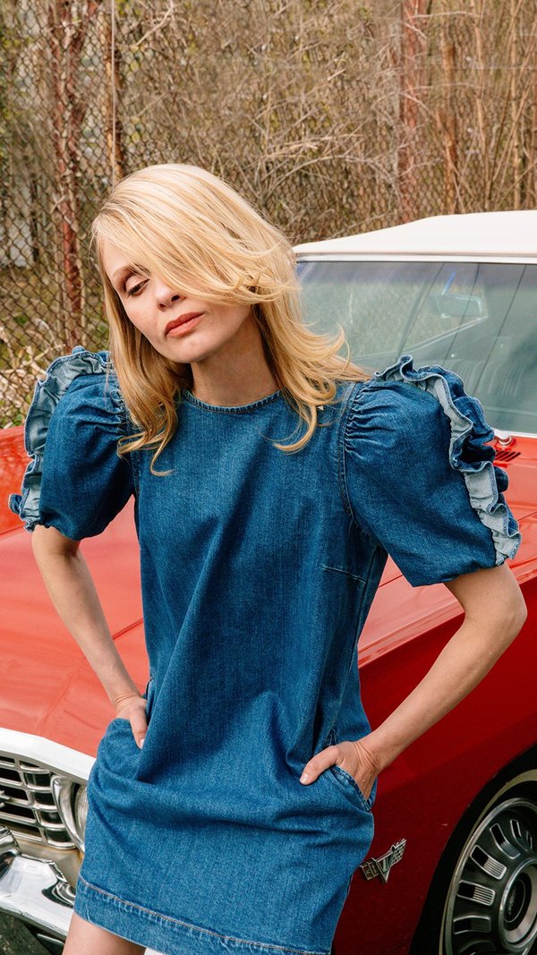 ulla johnson denim dress Ulla Johnson Painters Dress in Blue