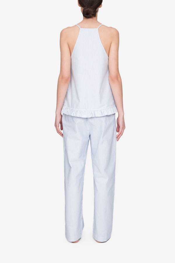 The Sleep Shirt Set: Ruffle Camisole and Lounge Pant - Blue Oxford Stripe The Sleep Shirt Set: Ruffle Camisole and Lounge Pant - Blue Oxford Stripe