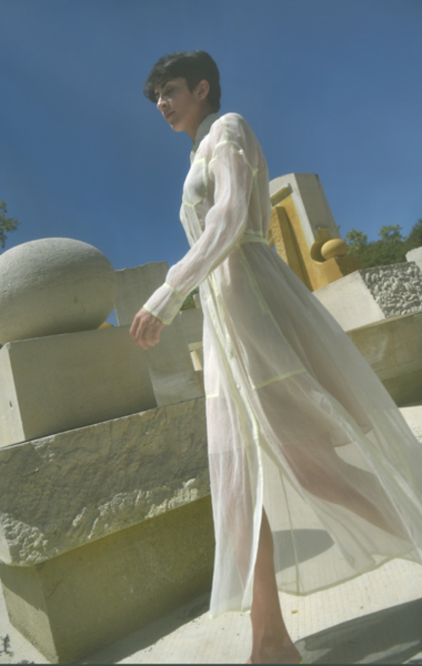 open lace back dress PRINTED ORGANZA SHIRT DRESS "  LAVIATE