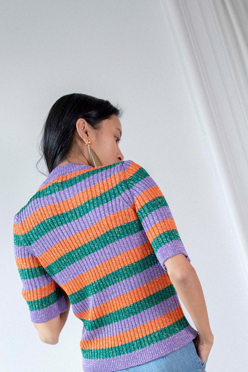 Ganni Short Sleeve Knit Top - Lurex Stripe | Garmentory
