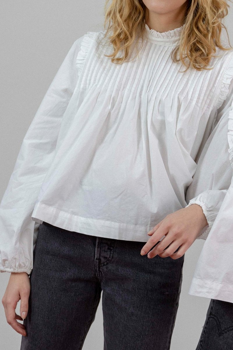Ganni Plain Cotton Poplin Blouse - White | Garmentory