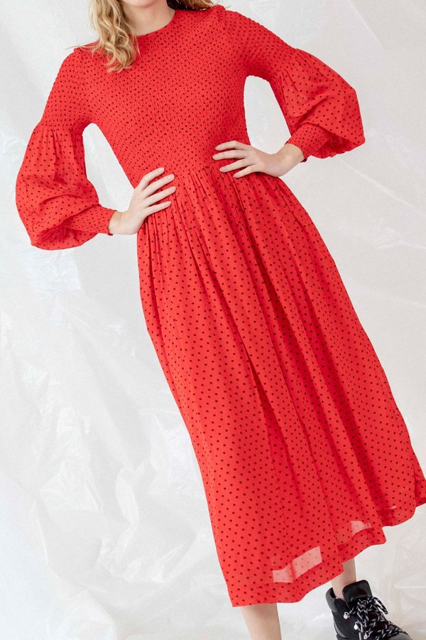 Ganni Printed Georgette Smock Dress 