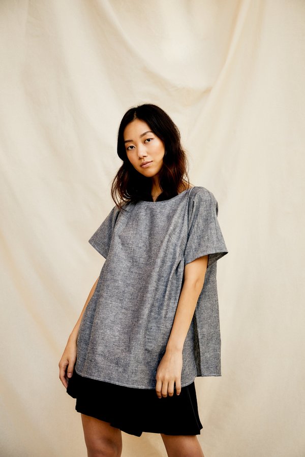 Devlyn Van Loon Gathered Tee - Denim Blue Devlyn Van Loon Gathered Tee - Denim Blue