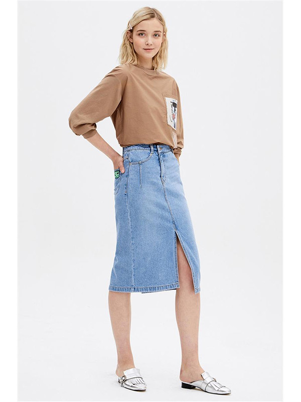 Split Skirt Denim Midi Skirt Topshop SJ SJ Slit Denim Skirt Blue