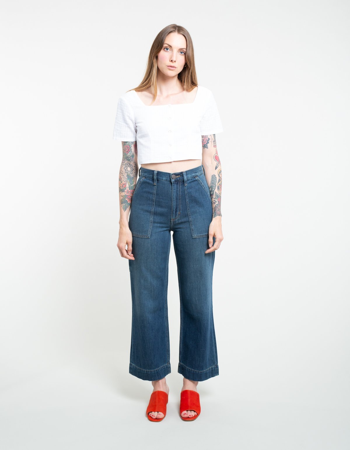【YOURNUS】Rusty Crop Wide Denim Wrangler High Rise Utility Crop Jean - Rusty | Garmentory