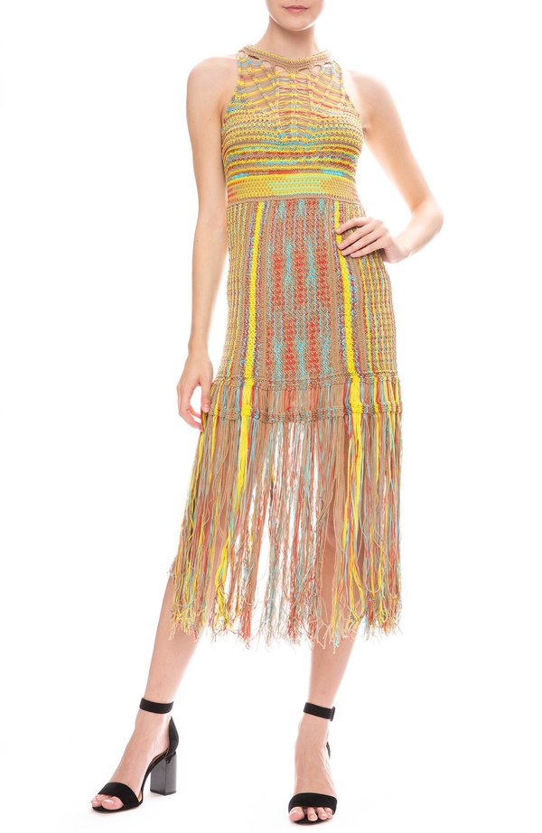 MISSONI COLLECTION Sleeveless Long Fringe Dress - yellow | Garmentory